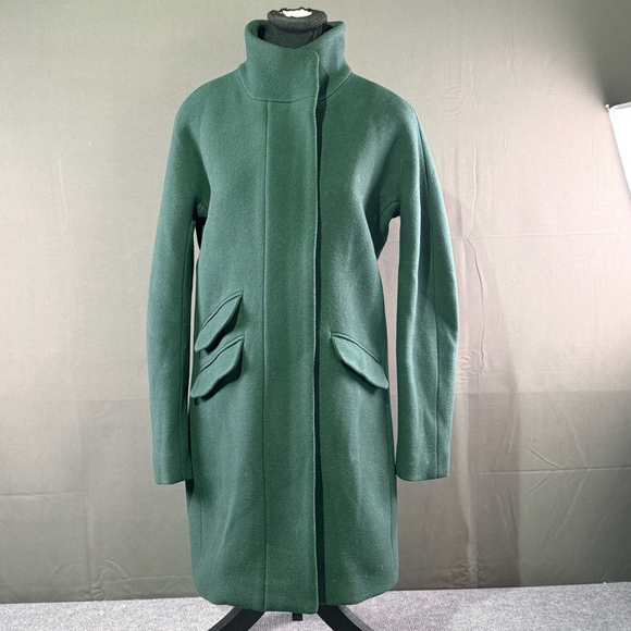 J Crew Cocoon Coat Women 2 Italian Stadium Cloth Nello Gori Wool Luxury Green - Picture 2 of 13